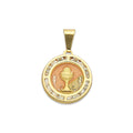 MR14DJ173 Dije Oro Sólido 14K EM Primera Comunión Redonda con Zirconias 1.5 cm x 2.3 cm