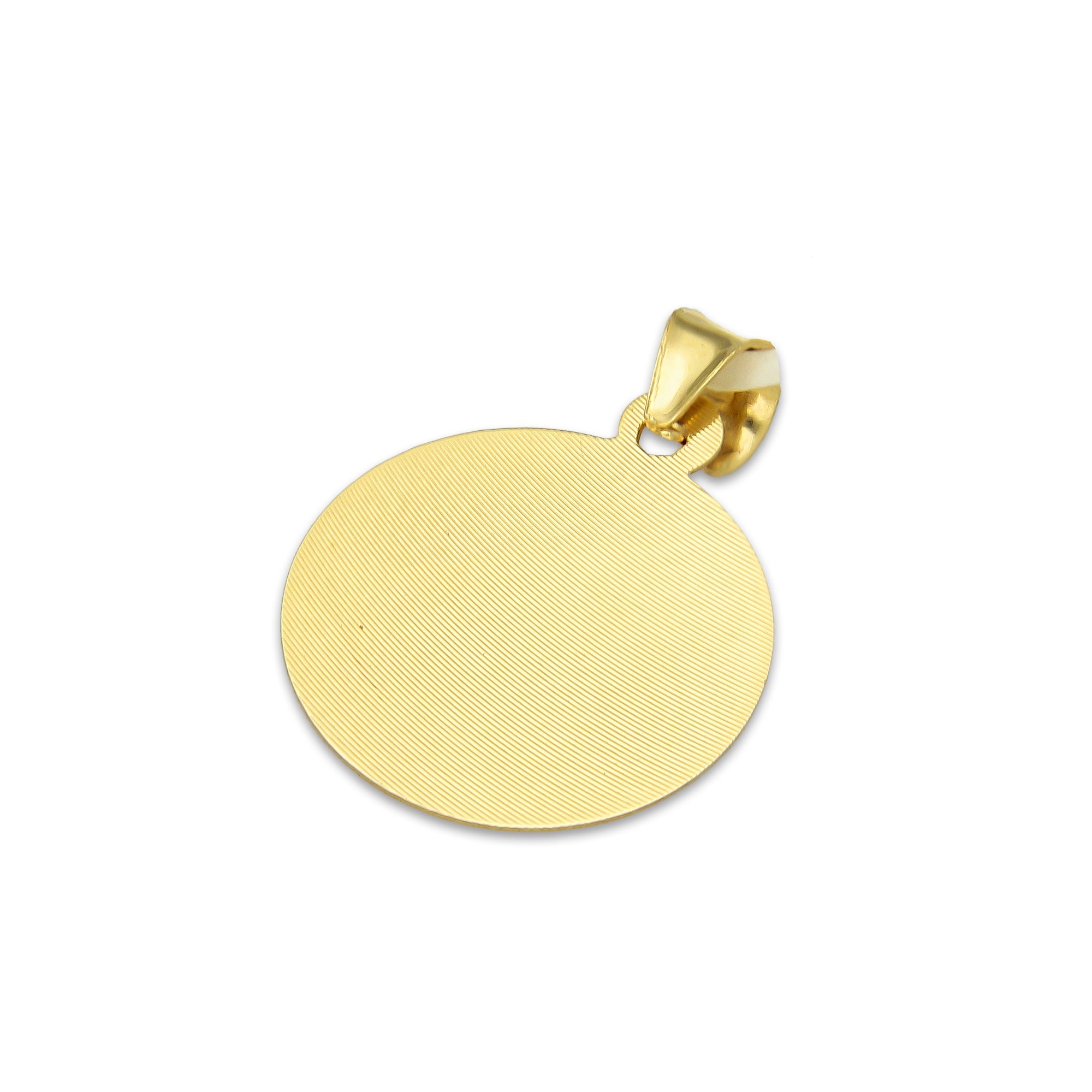 MR14DJ174 Dije Oro Sólido 14K EM Busto Virgen Redonda Diamantado Radial 1.6 cm x 2.3 cm