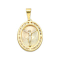 MR14DJ176 Dije Oro Sólido 14K EM Cristo Óvalo Bisel con Zirconias 1.7 cm x 3.1 cm