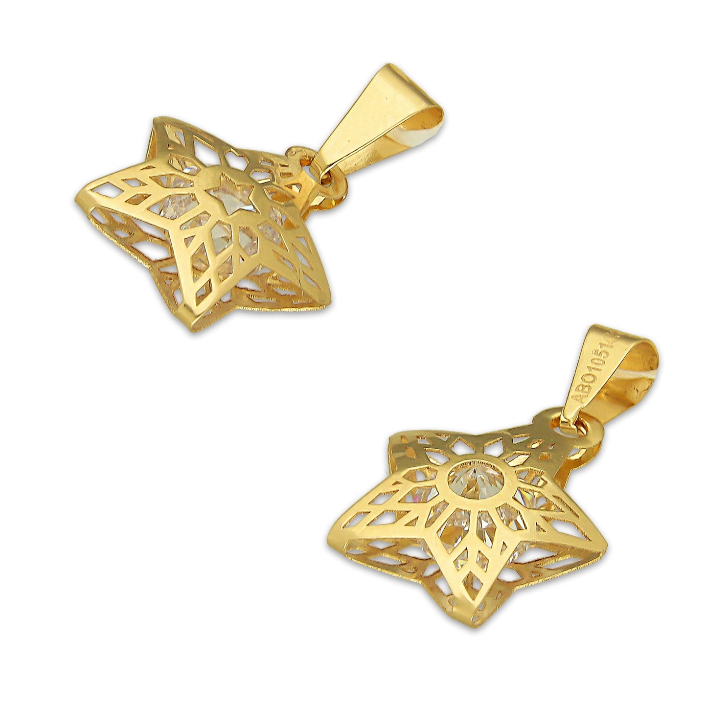MR14DJ177 Dije Oro Sólido 14K EM Estrella 3D Jail 1.9 cm x 2.1 cm
