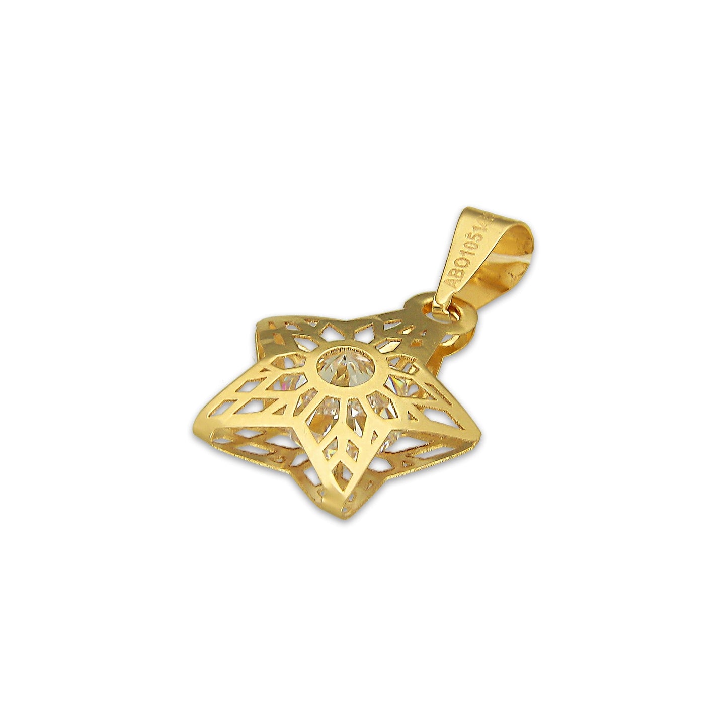 MR14DJ177 Dije Oro Sólido 14K EM Estrella 3D Jail 1.9 cm x 2.1 cm