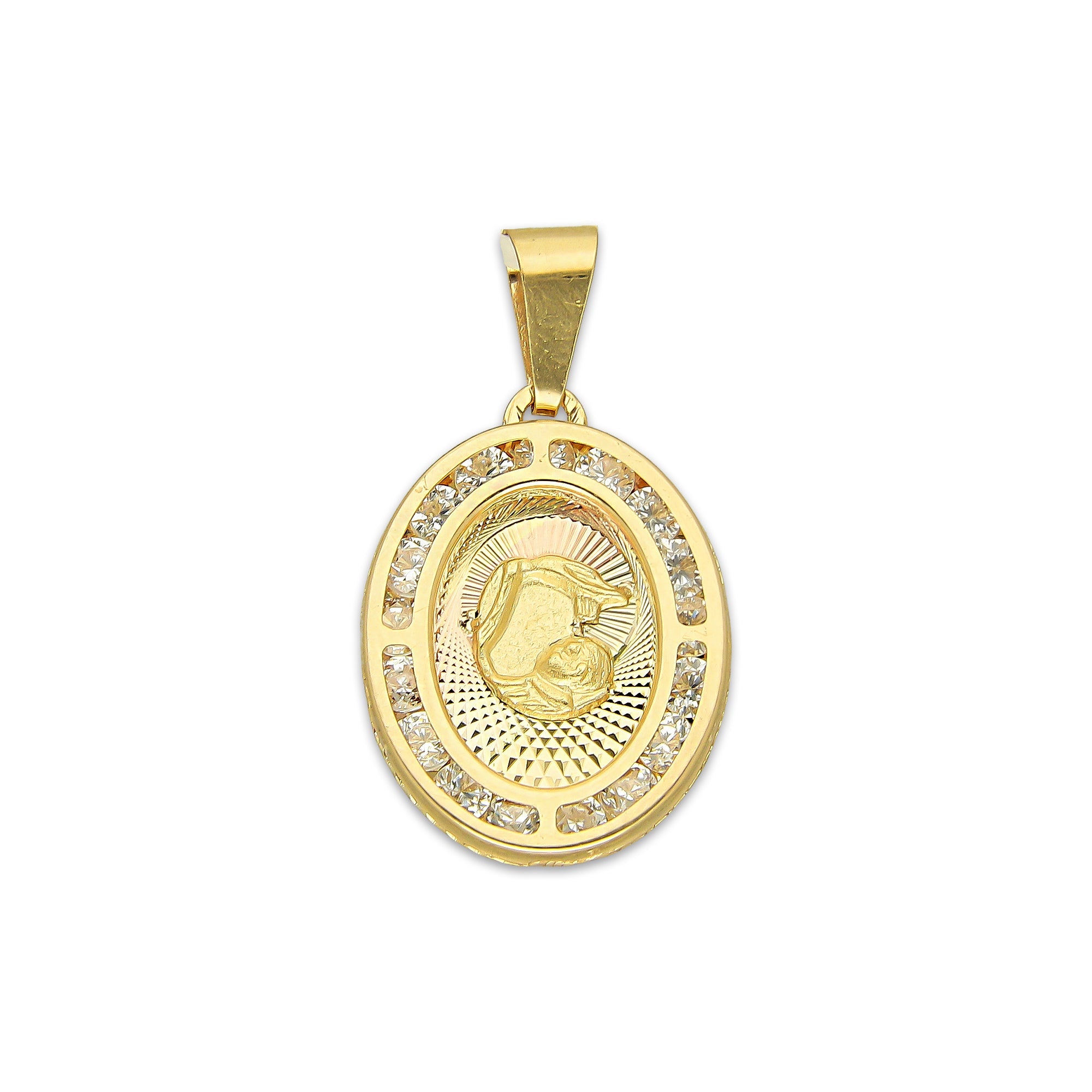 MR14DJ178 Dije Oro Sólido 14K EM Medalla Ovalada Bautizo 1.3 cm x 2.5 cm