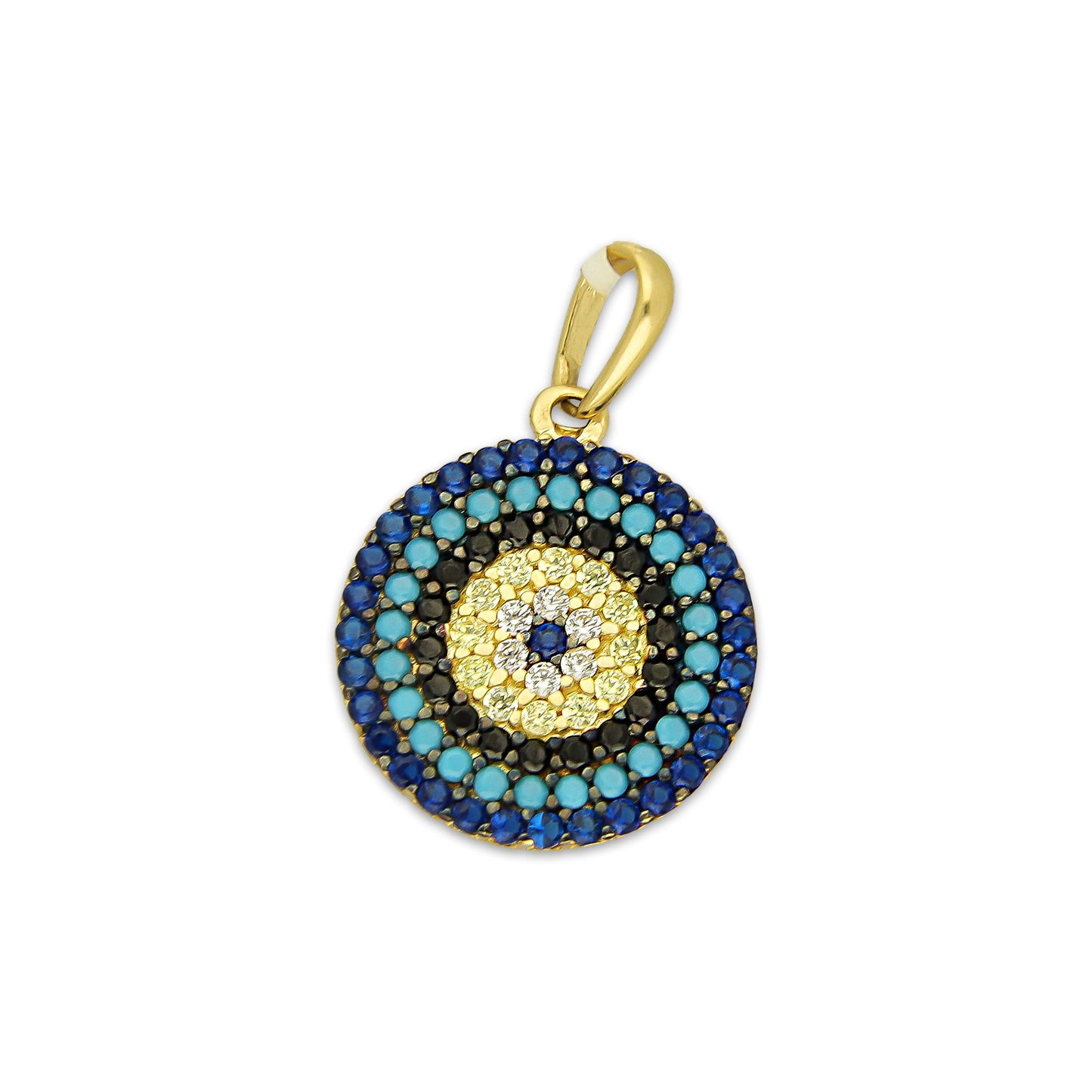 MR14DJ179 Dije Oro Sólido 14K EM Ojo Turco Orilla Azul 1.4 cm x 2.1 cm