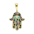 MR14DJ181 Dije Oro Sólido 14K EM Mano de Fatima Azul Ojo Azul Turqueza 1.8 cm x 3.1 cm
