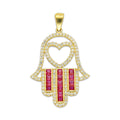 MR14DJ182 Dije Oro Sólido 14K EM Mano de Fatima Azul Centro Corazón 2.2 cm x 3.6 cm