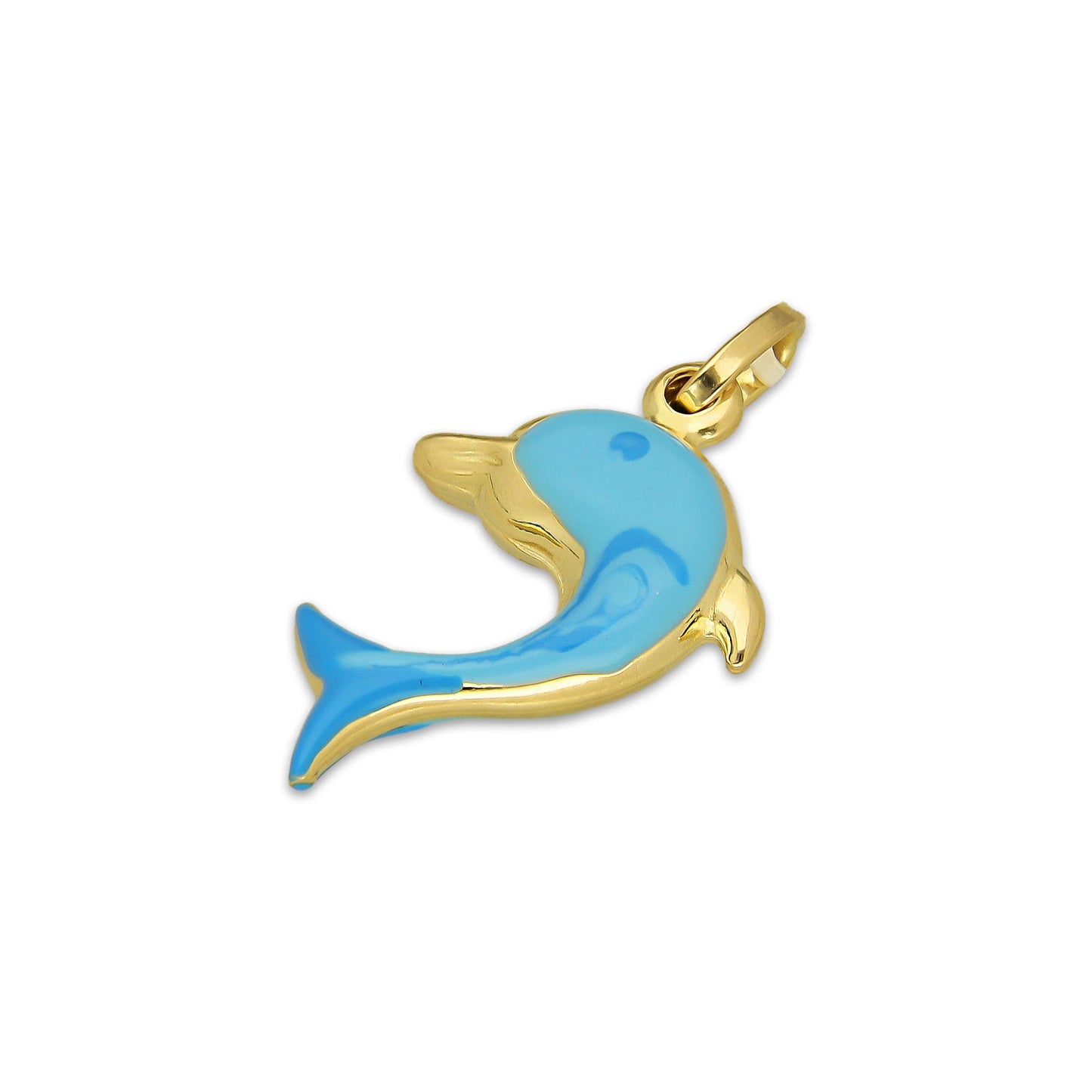MR14DJ184 Dije Oro Sólido 14K EM Delfin Ópalo Azul 1.5 cm x 2.7 cm