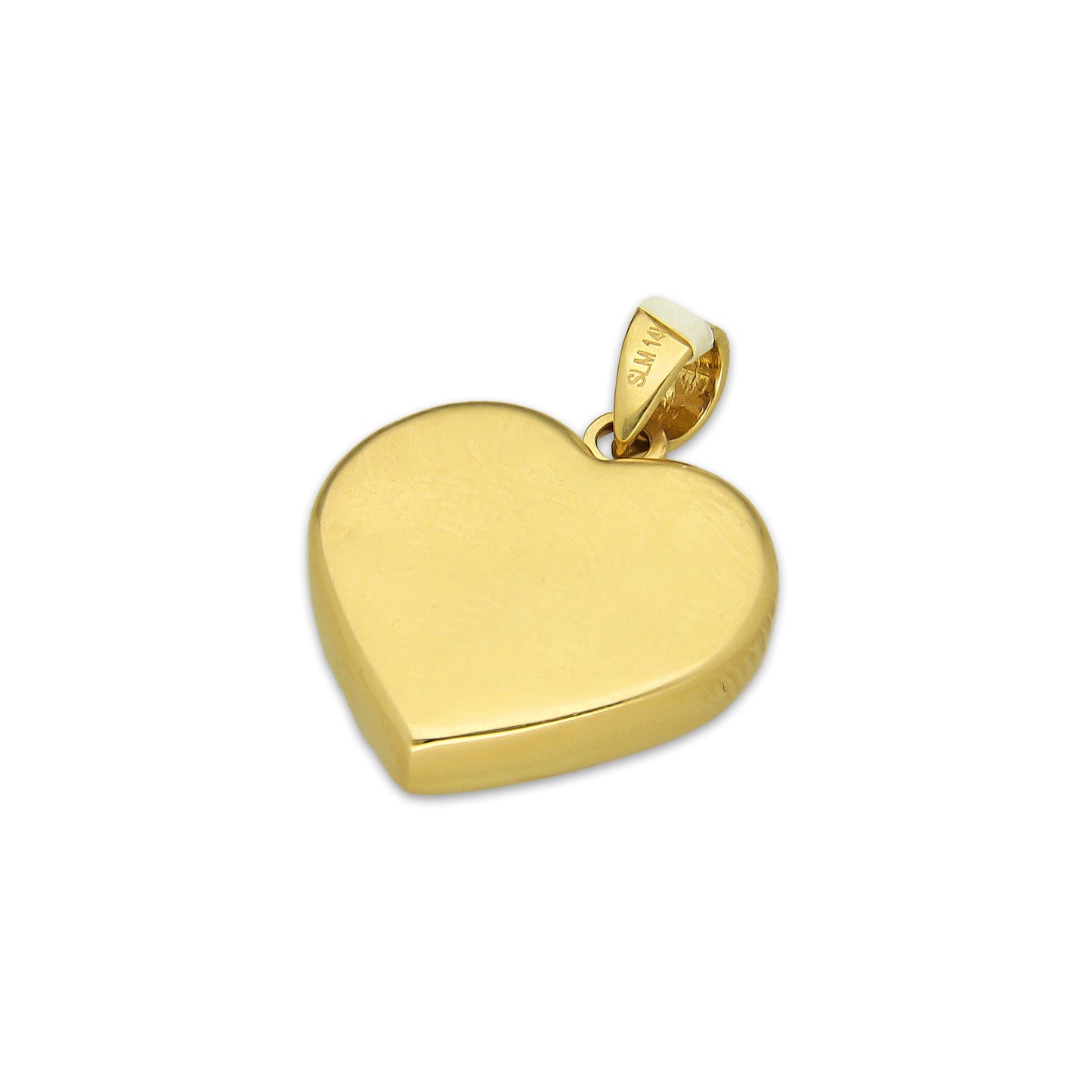 MR14DJ185 Dije Oro Sólido 14K EM Corazón Bombeado Liso 1.5 cm x 2.1 cm