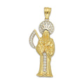 MR14DJ195 Dije Oro Sólido 14K EM Santa Muerte con Zirconia 1.8 cm x 5.1 cm
