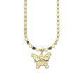 MR14DP020 Cadena Oro Sólido 10K + Dije Oro Sólido 14K Mariposa Troquelada Diamantada Florentino 1.8 cm x 2 cm
