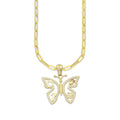 MR14DP067 Cadena Oro Sólido 10K + Dije Oro Sólido 14K EM Mariposa de la Suerte con Zirconias 2.4 cm x 2.6 cm