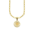 MR14DP074 Cadena Oro Sólido 10K + Dije Oro Sólido 14K EM San Benito Bisel con Zirconias 1.3 cm x 2.1 cm