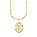 MR14DP079 Cadena Oro Sólido 10K + Dije Oro Sólido 14K EM Cristo Óvalo Bisel con Zirconias 1.7 cm x 3.1 cm