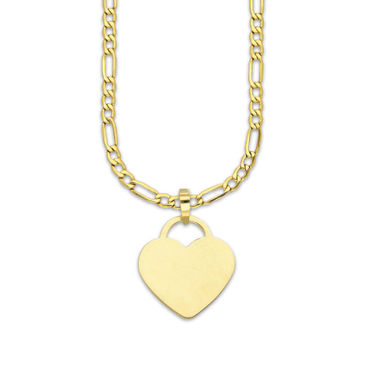 MR14DP089 Cadena Oro Sólido 10K + Dije Oro Sólido 14K EM Corazón Plano Liso 1.8 cm x 2.5 cm