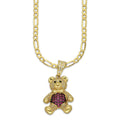 MR14DP090 Cadena Oro Sólido 10K + Dije Oro Sólido 14K EM Oso 3D Panza Rosa 1.5 cm x 2.9 cm