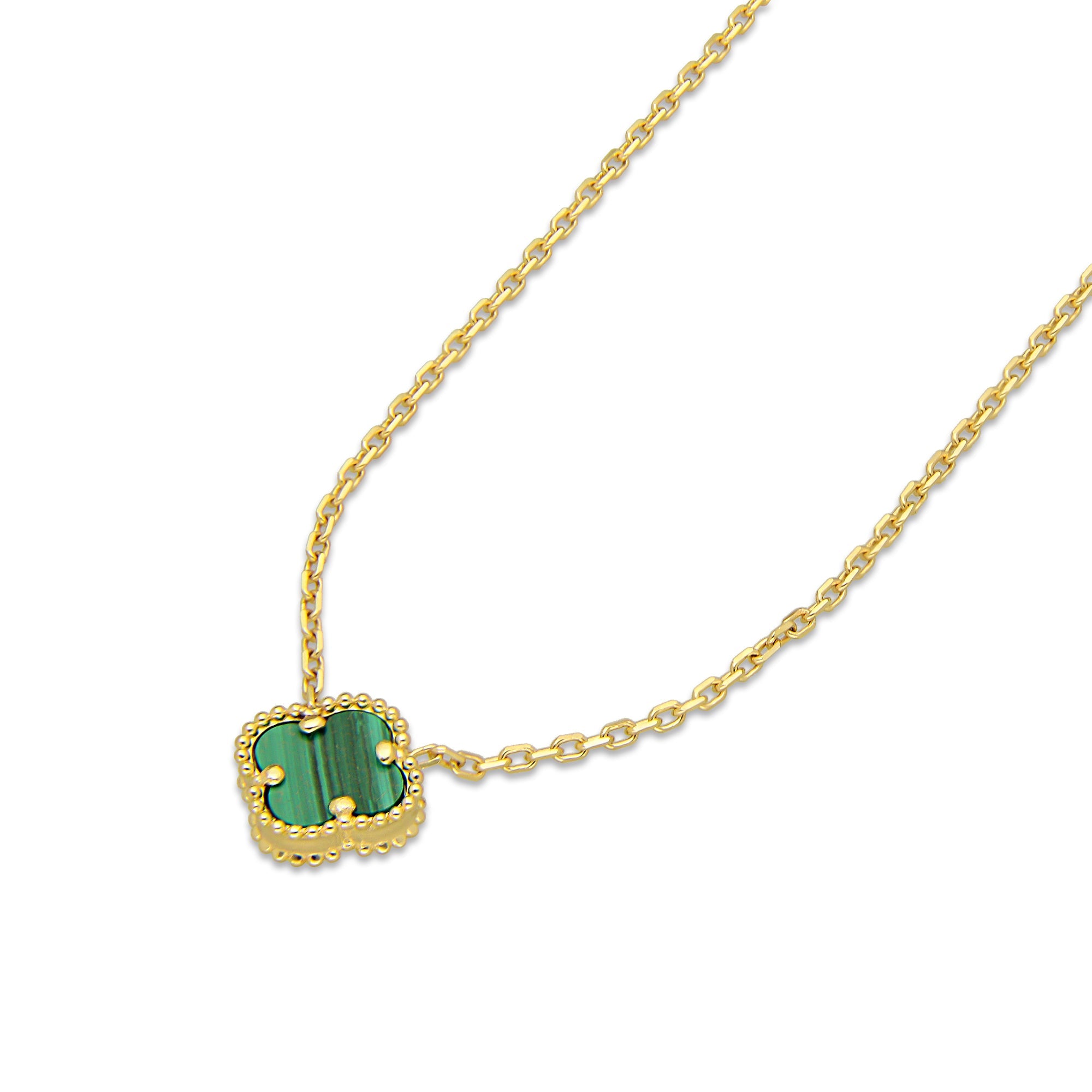 MR14G026 Gargantilla Collar Dama Oro Sólido 14K EMF14 1 Trébol 1 cm Verde Largo 45 cm
