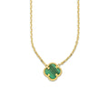 MR14G026 Gargantilla Collar Dama Oro Sólido 14K EMF14 1 Trébol 1 cm Verde Largo 45 cm