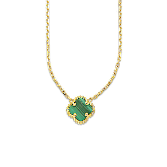 MR14G026 Gargantilla Collar Dama Oro Sólido 14K EMF14 1 Trébol 1 cm Verde Largo 45 cm