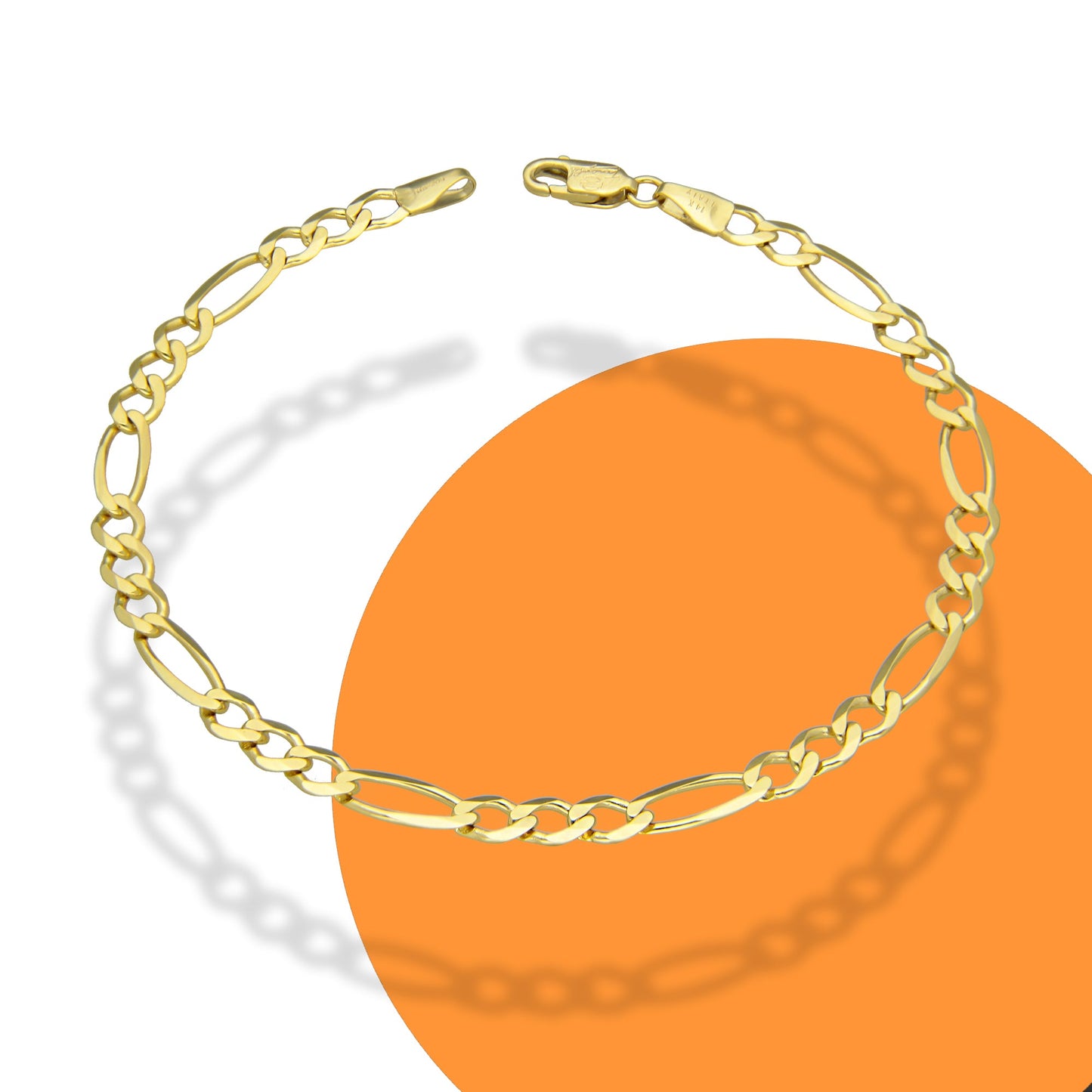 MR14PC003 Pulsera Para Caballero Oro Sólido 14K Figaro 3*1 4.5 Mm x 21 Cm