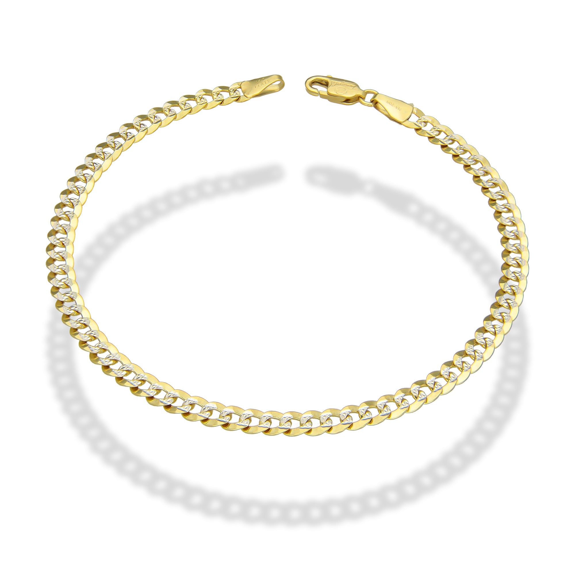 MR14PC006 Pulsera Para Caballero Oro Sólido 14K Cubana Americana Diamantada 4 Mm x 21 Cm