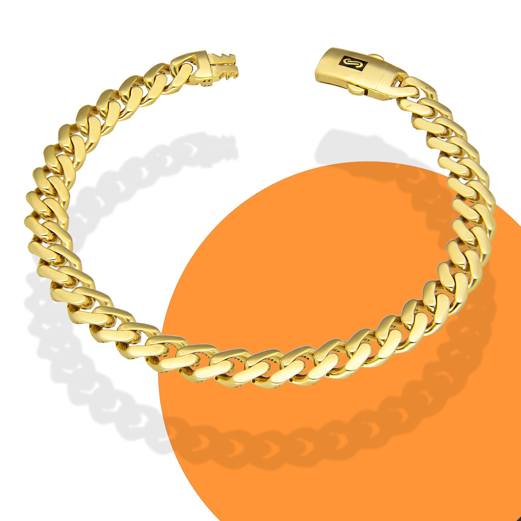 MR14PC018 Pulsera Para Caballero Oro Sólido 14K Mónaco Chain Mod 1x0 Lisa 7.5 mm x 20.5 cm