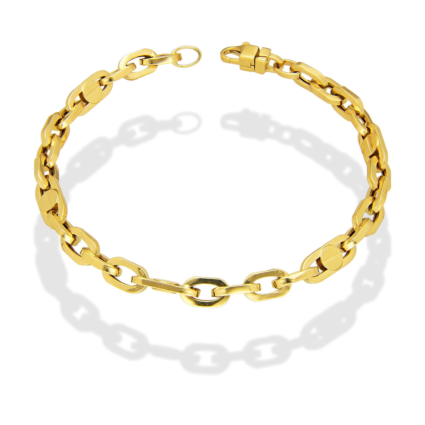 MR14PC023 Pulsera Para Caballero Oro Sólido 14K Mod Ancla 3*1 Tornillo Oro Amarillo 6 mm x 21.5 cm