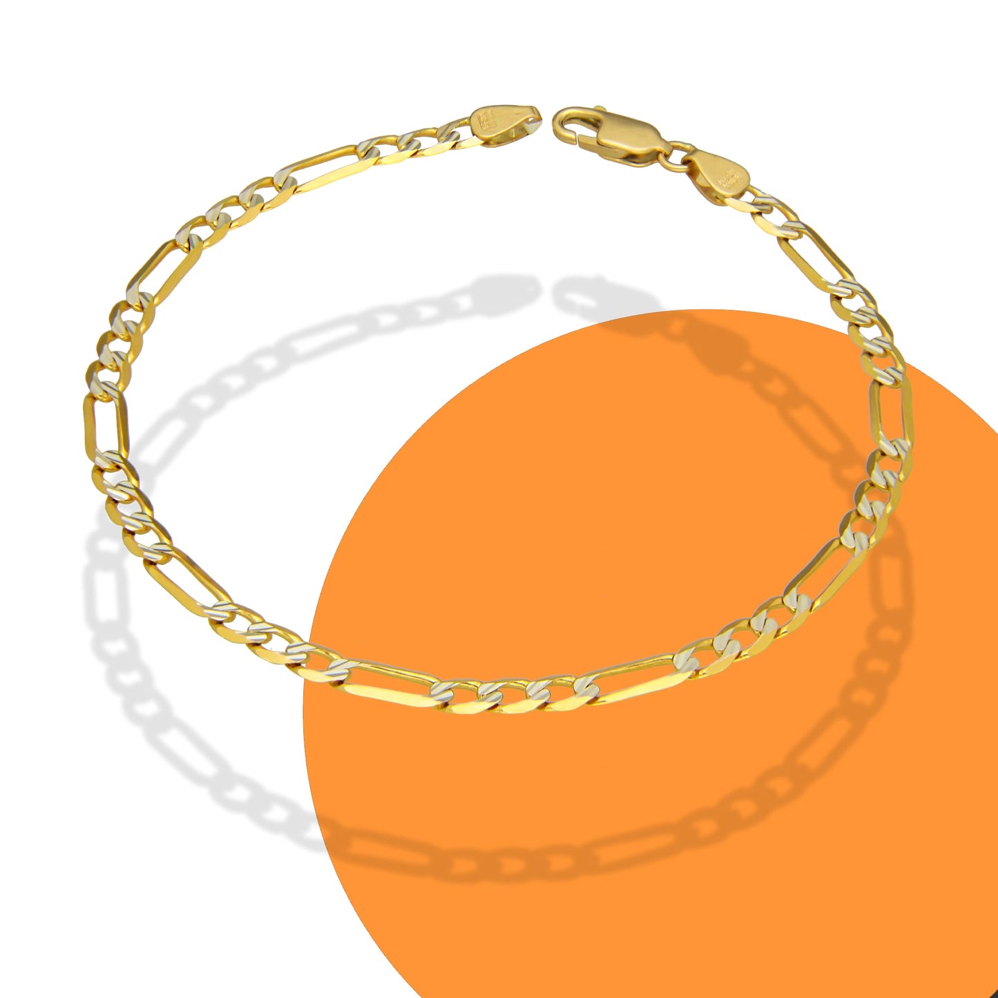 MR14PC029 Pulsera Para Caballero Oro Sólido 14K EMC14 Modelo Fígaro 3*1 Segrinado Diagonal 4 mm x 21 cm