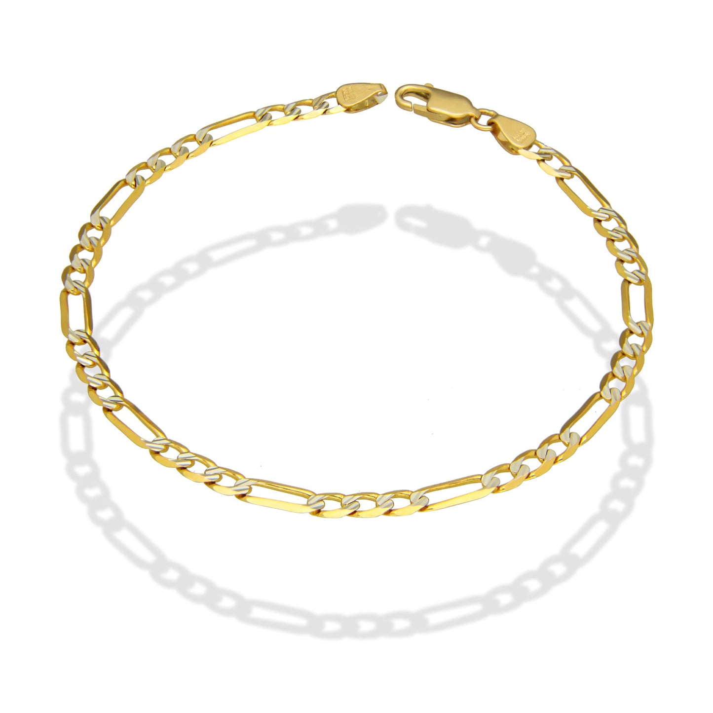 MR14PC029 Pulsera Para Caballero Oro Sólido 14K EMC14 Modelo Fígaro 3*1 Segrinado Diagonal 4 mm x 21 cm