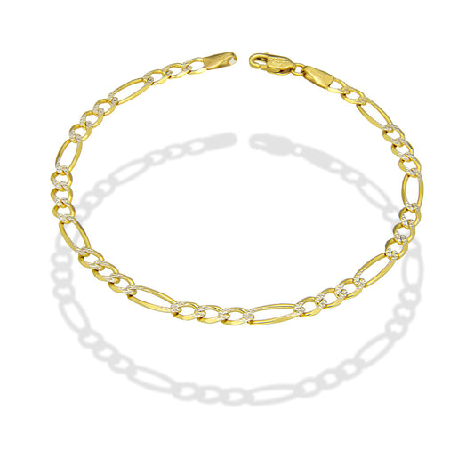 MR14PC030 Pulsera Para Caballero Oro Sólido 14K EMC14 Modelo Fígaro 3*1 Diamantada 4.5 mm x 21 cm