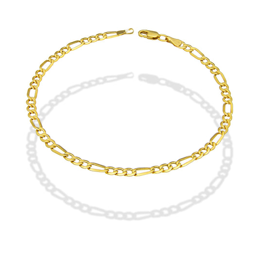 MR14PC031 Pulsera Para Caballero Oro Sólido 14K EMF14 Modelo Fígaro 3*1 Lisa 3.8 mm x 21 cm