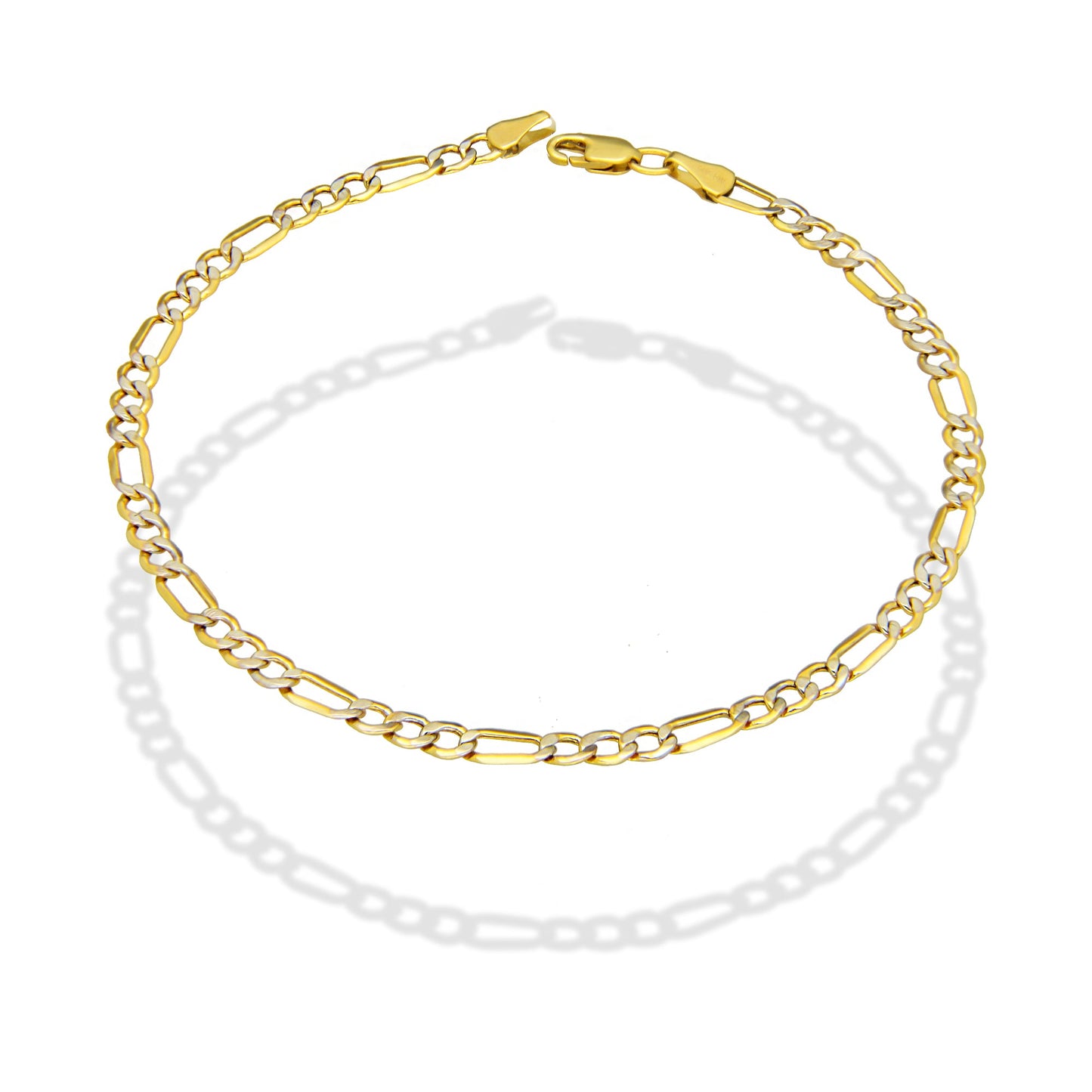 MR14PC032 Pulsera Para Caballero Oro Sólido 14K EMF14 Modelo Fígaro 3*1 Diamantada 3.8 mm x 21 cm