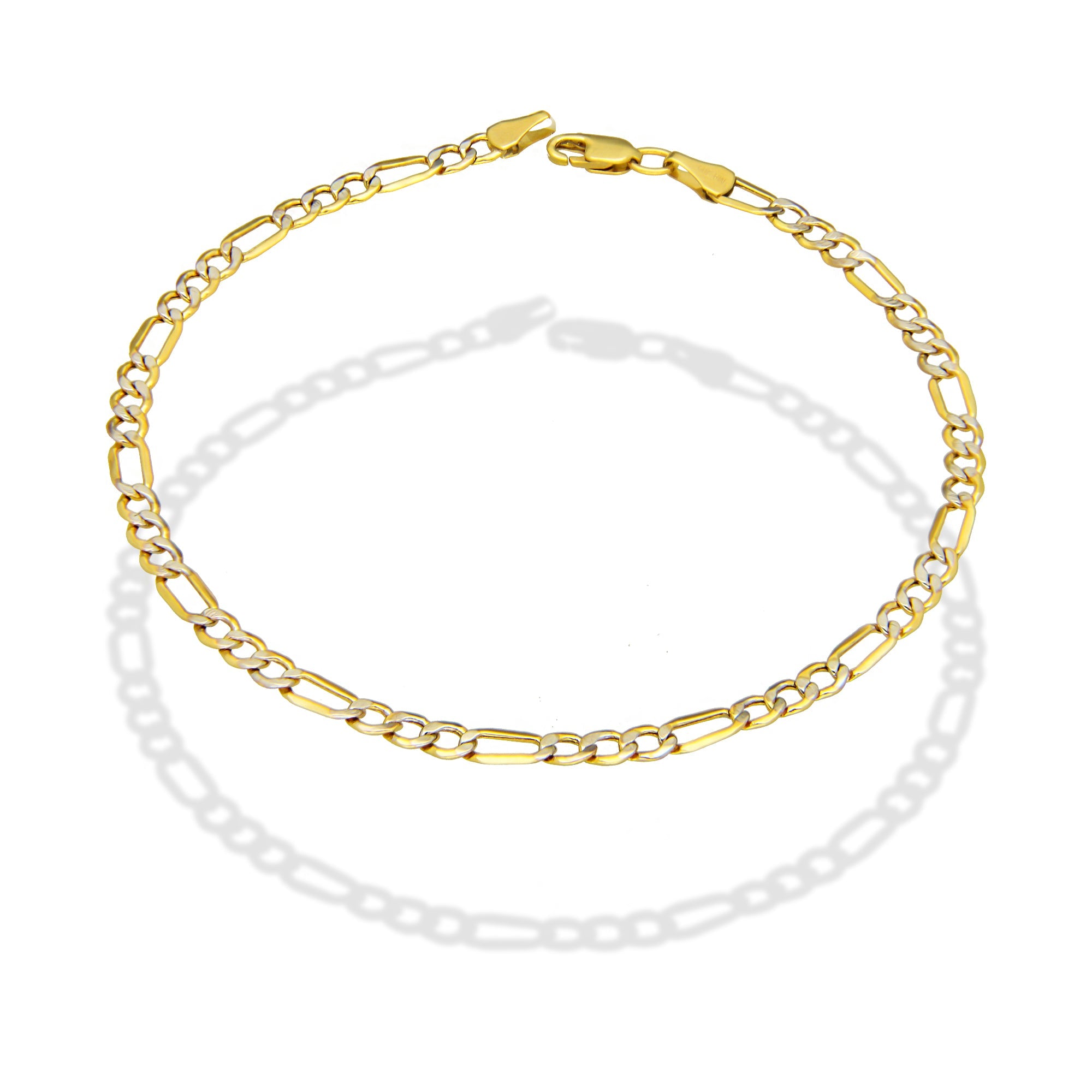 MR14PC032 Pulsera Para Caballero Oro Sólido 14K EMF14 Modelo Fígaro 3*1 Diamantada 3.8 mm x 21 cm