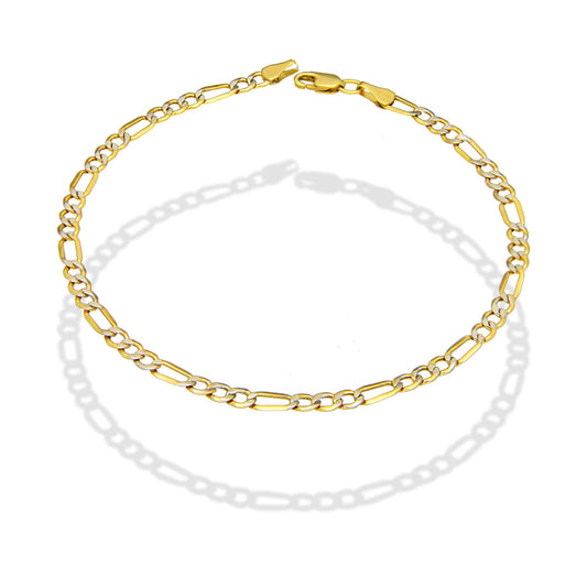 MR14PC032 Pulsera Para Caballero Oro Sólido 14K EMF14 Modelo Fígaro 3*1 Diamantada 3.8 mm x 21 cm