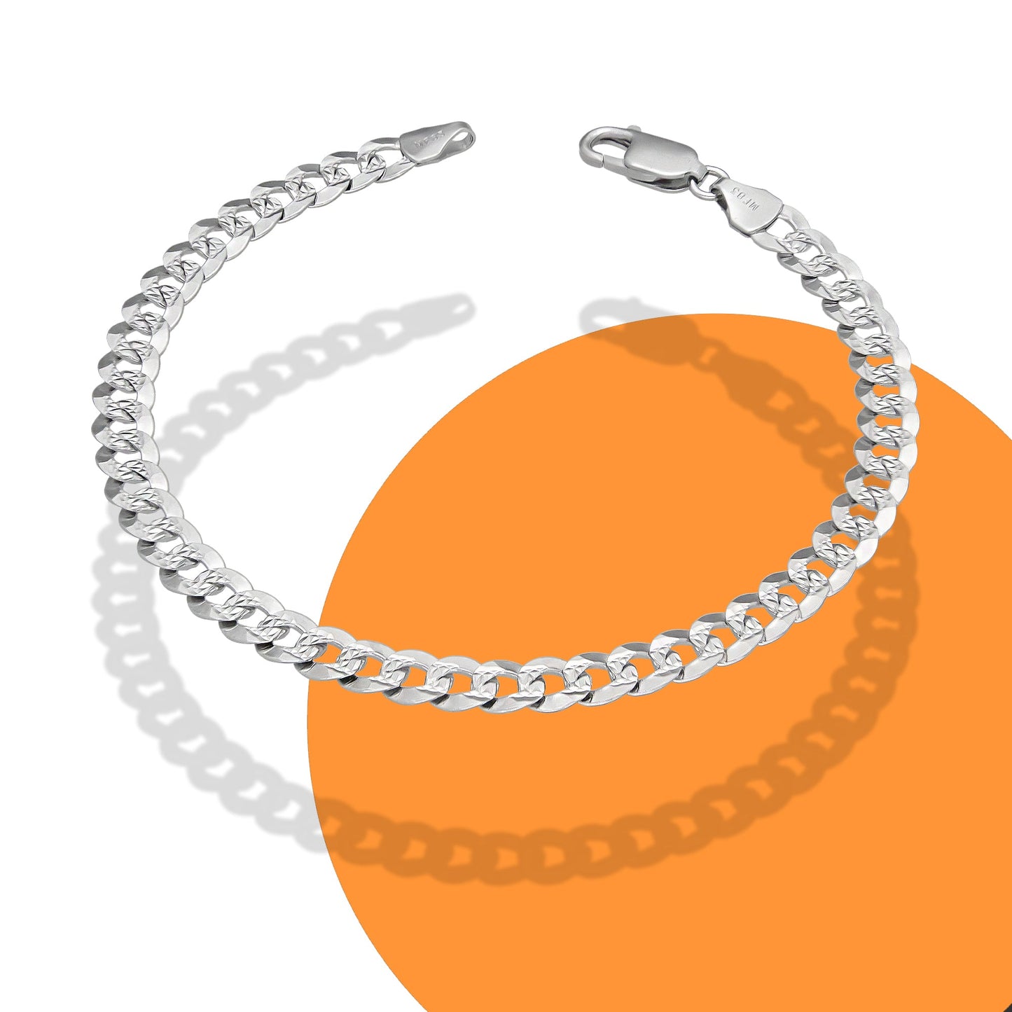 MR14PC034 Pulsera Para Caballero Oro Sólido 14K Mod Cubana Americana DIamantada Oro Blanco 6 mm x 21 cm