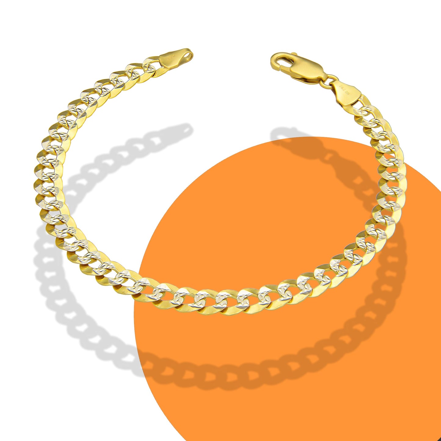 MR14PC035 Pulsera Para Caballero Oro Sólido 14K Mod Cubana Americana DIamantada 6 mm x 20 cm