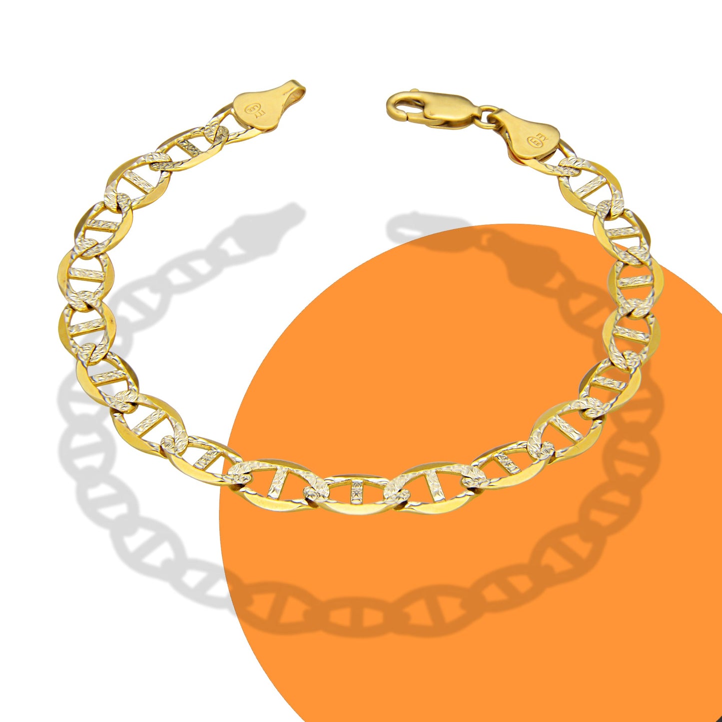 MR14PC036 Pulsera Para Caballero Oro Sólido 14K Mod Figaruchi 0x1 Diamantada 7.5 mm x 22 cm