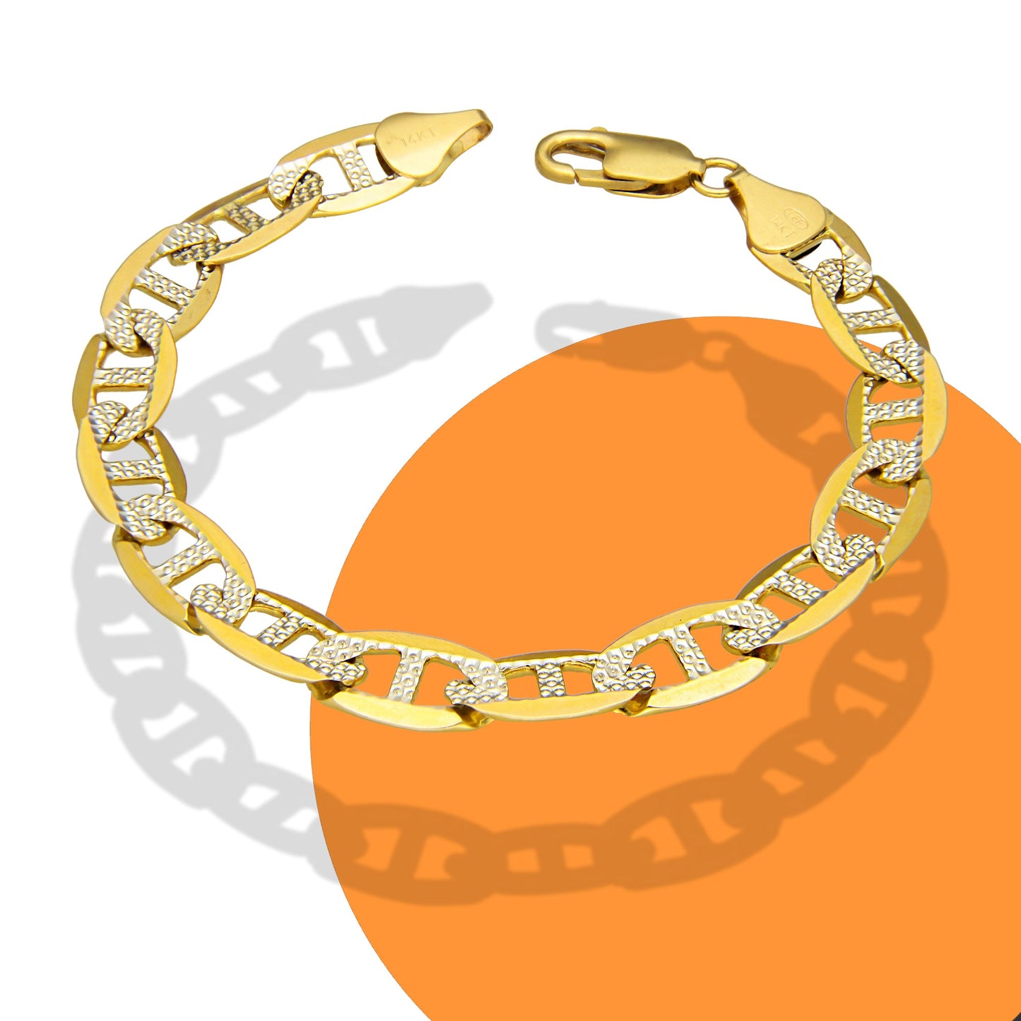 MR14PC037 Pulsera Para Caballero Oro Sólido 14K Mod Figaruchi 0x1 Diamantada 9 mm x 21 cm