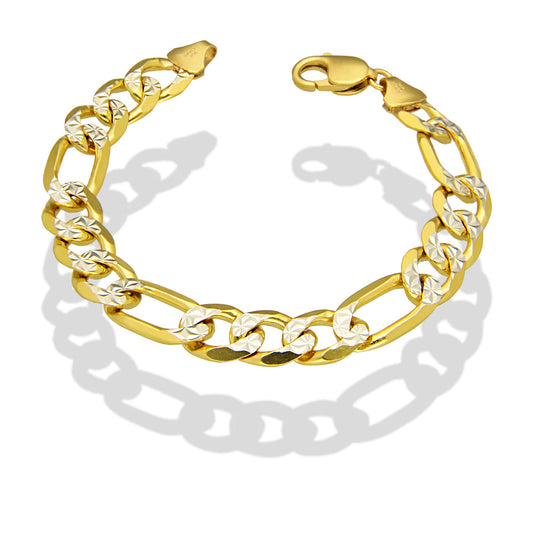 MR14PC038 Pulsera Para Caballero Oro Sólido 14K Mod Fígaro 3*1 Diamantada 11 mm x 21 cm