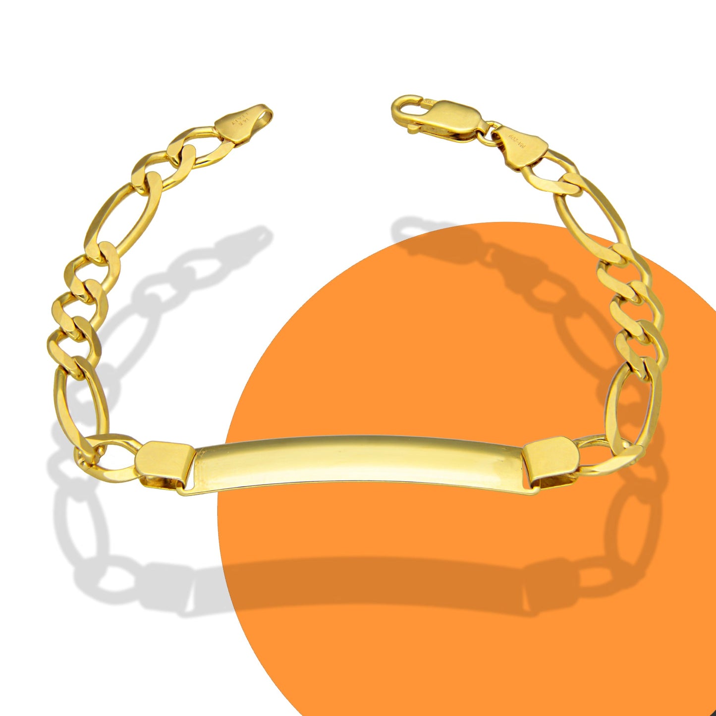 MR14PC040 Pulsera Esclava Caballero Oro Sólido 14K Mod Fígaro 3*1 Lisa 7 mm x 21.5 cm