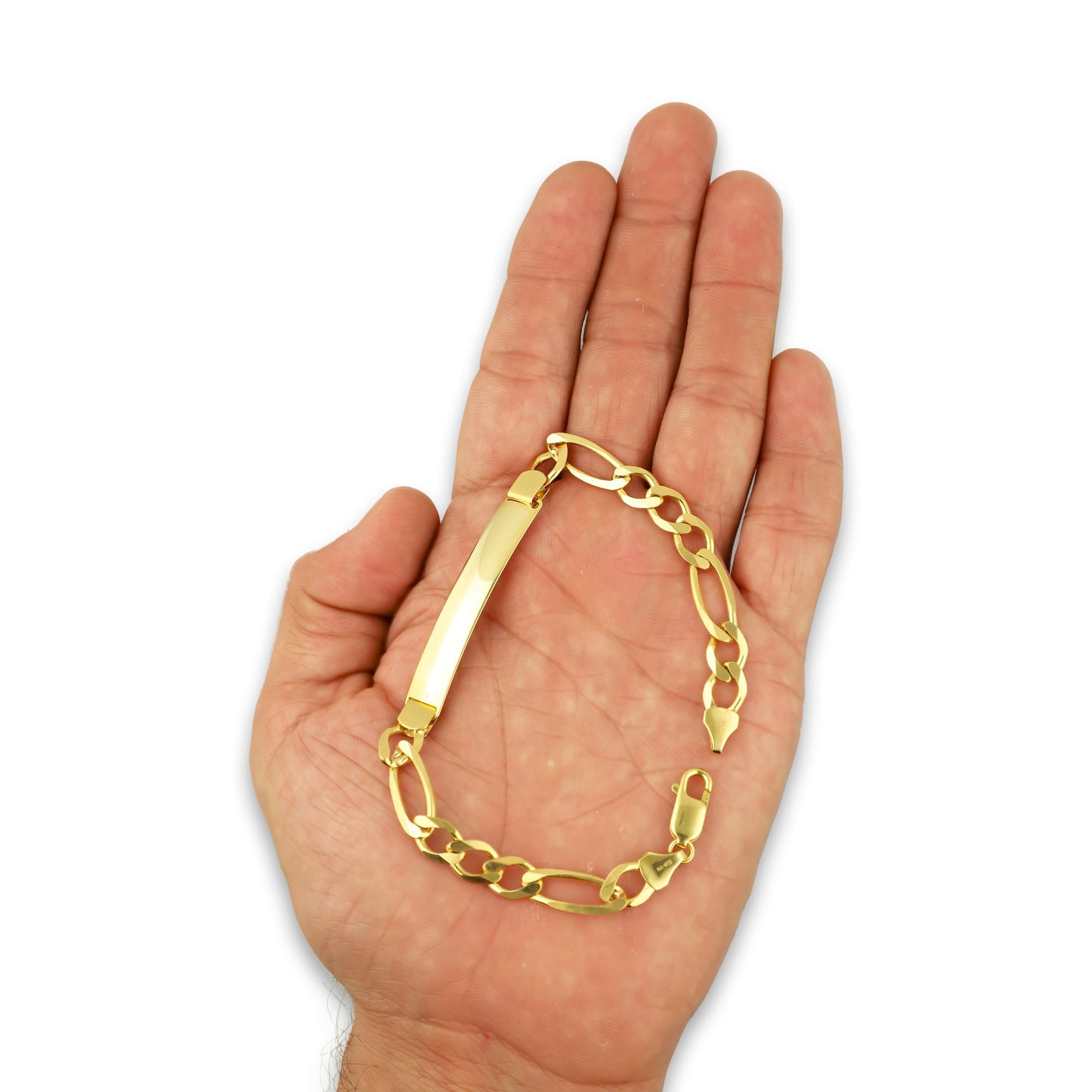 MR14PC040 Pulsera Esclava Caballero Oro Sólido 14K Mod Fígaro 3*1 Lisa 7 mm x 21.5 cm