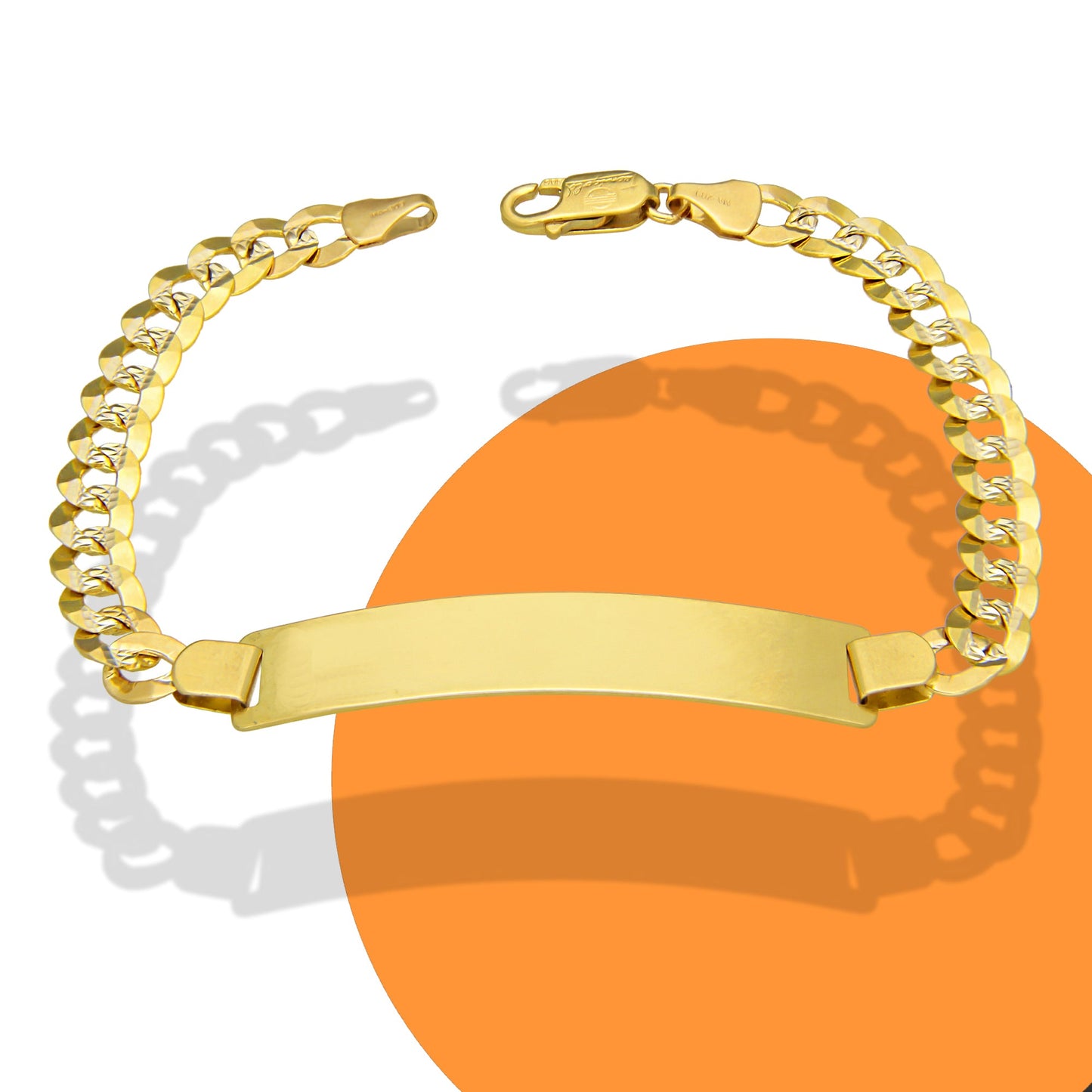 MR14PC041 Pulsera Esclava Caballero Oro Sólido 14K Mod Cubana Americana Diamantada 7 mm x 21.5 cm