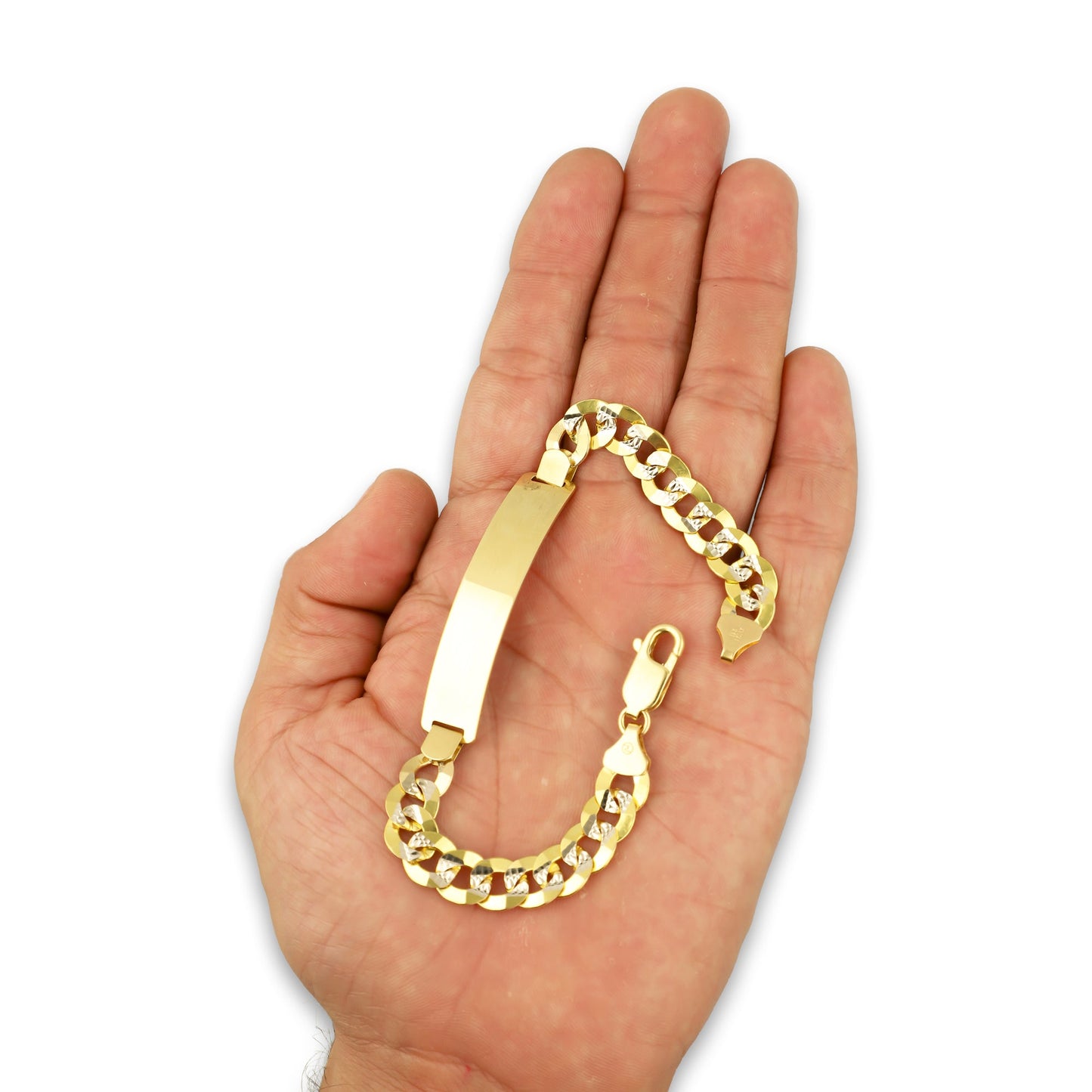 MR14PC042 Pulsera Esclava Caballero Oro Sólido 14K Mod Cubana Americana Diamantada 8.5 mm x 21 cm