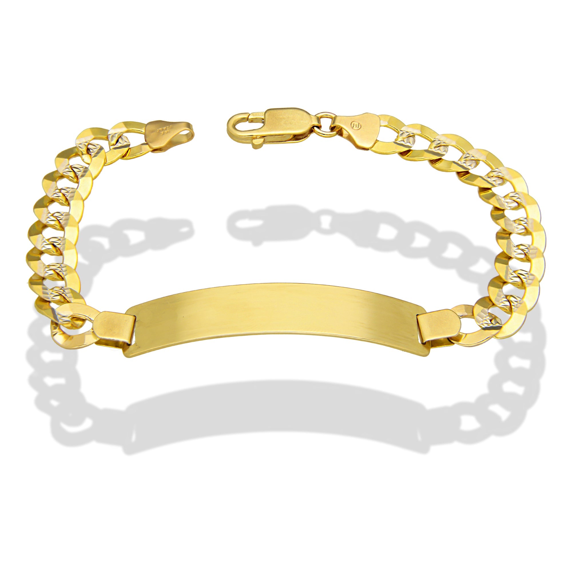 MR14PC042 Pulsera Esclava Caballero Oro Sólido 14K Mod Cubana Americana Diamantada 8.5 mm x 21 cm