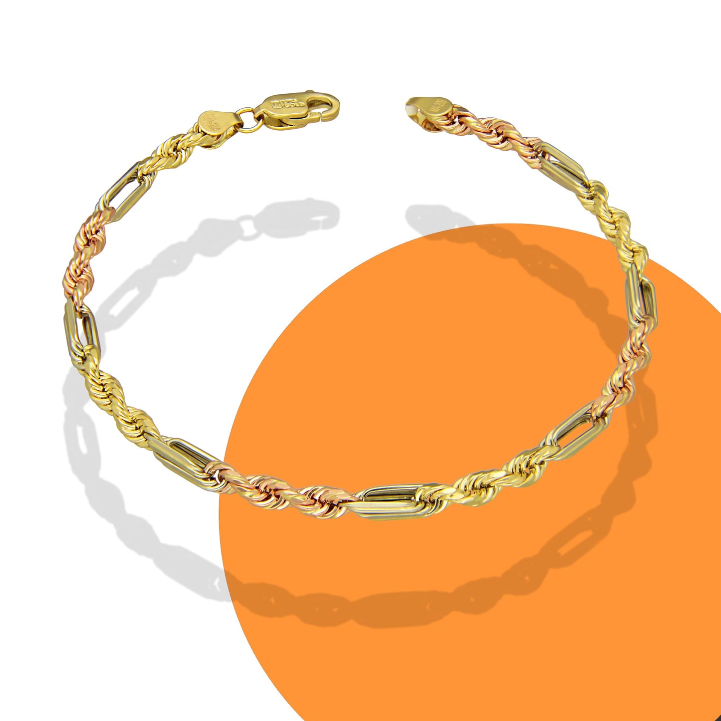 MR14PC055 Pulsera Para Caballero Oro Sólido 14K EMF14 Modelo Torsal Fígaro Florentino 4 mm x 21 cm