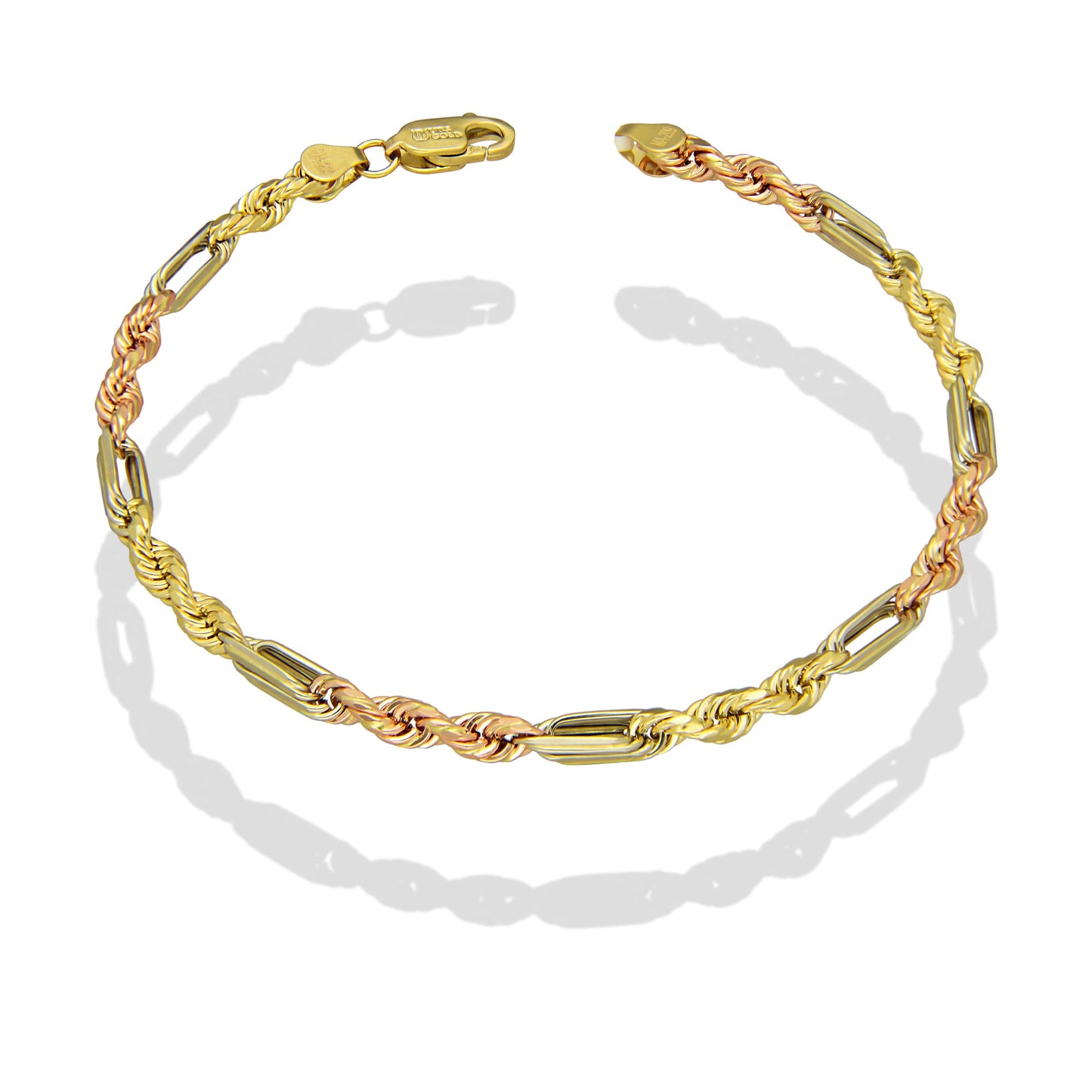 MR14PC055 Pulsera Para Caballero Oro Sólido 14K EMF14 Modelo Torsal Fígaro Florentino 4 mm x 21 cm