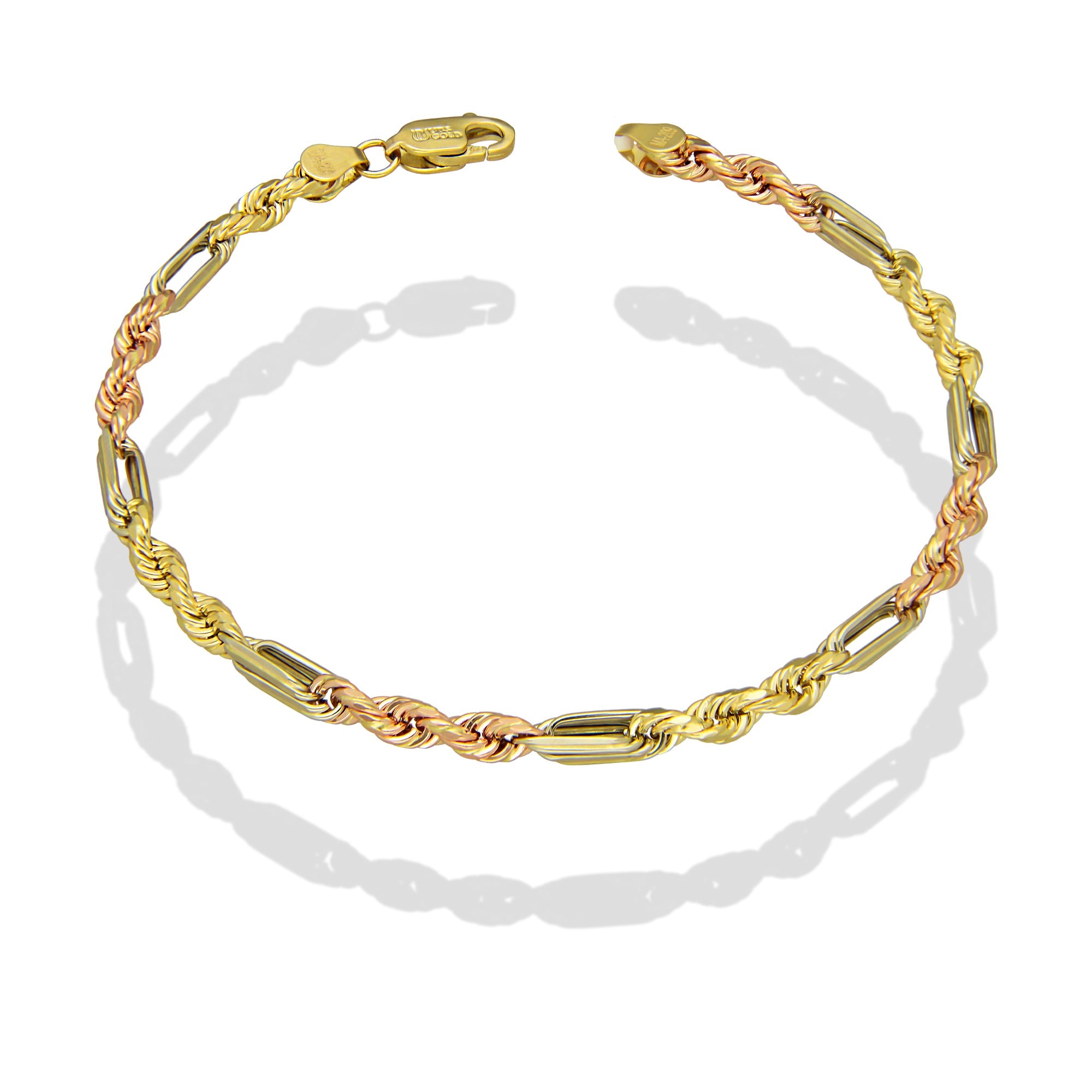 MR14PC055 Pulsera Para Caballero Oro Sólido 14K EMF14 Modelo Torsal Fígaro Florentino 4 mm x 21 cm