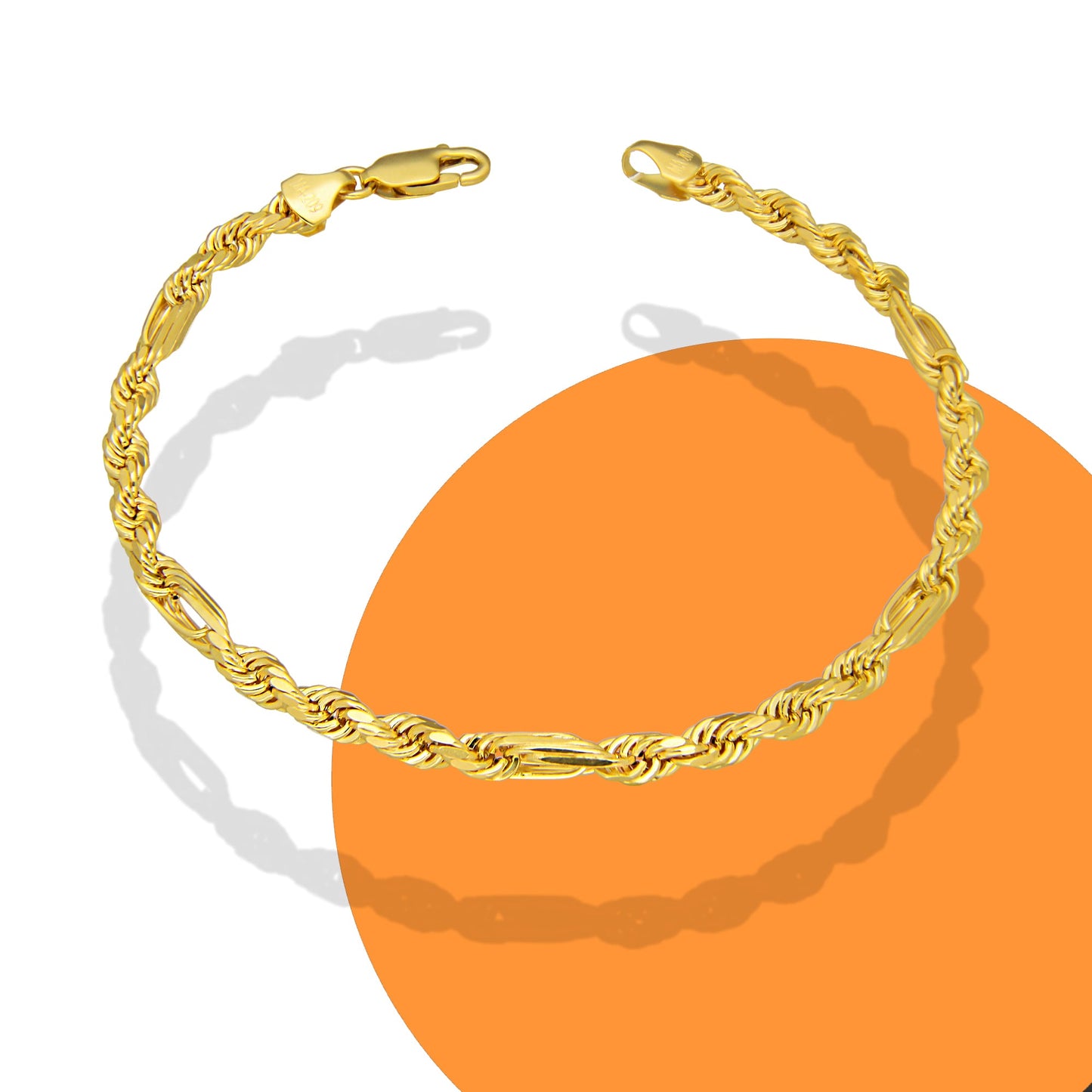 MR14PC056 Pulsera Para Caballero Oro Sólido 14K EMF14 Modelo Torsal Fígaro 4 mm x 21 cm