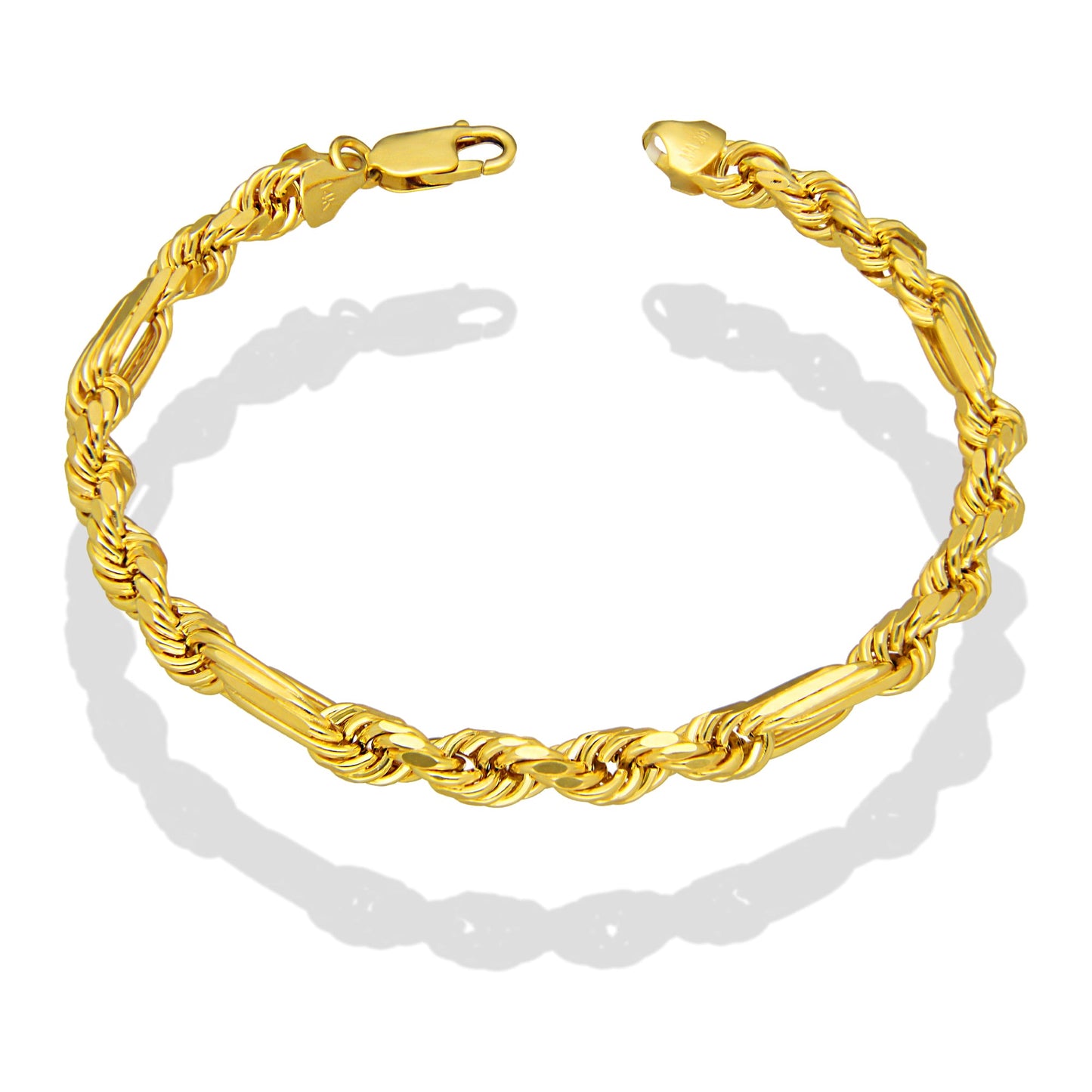 MR14PC057 Pulsera Para Caballero Oro Sólido 14K EMF14 Modelo Torsal Fígaro 6 mm x 21 cm