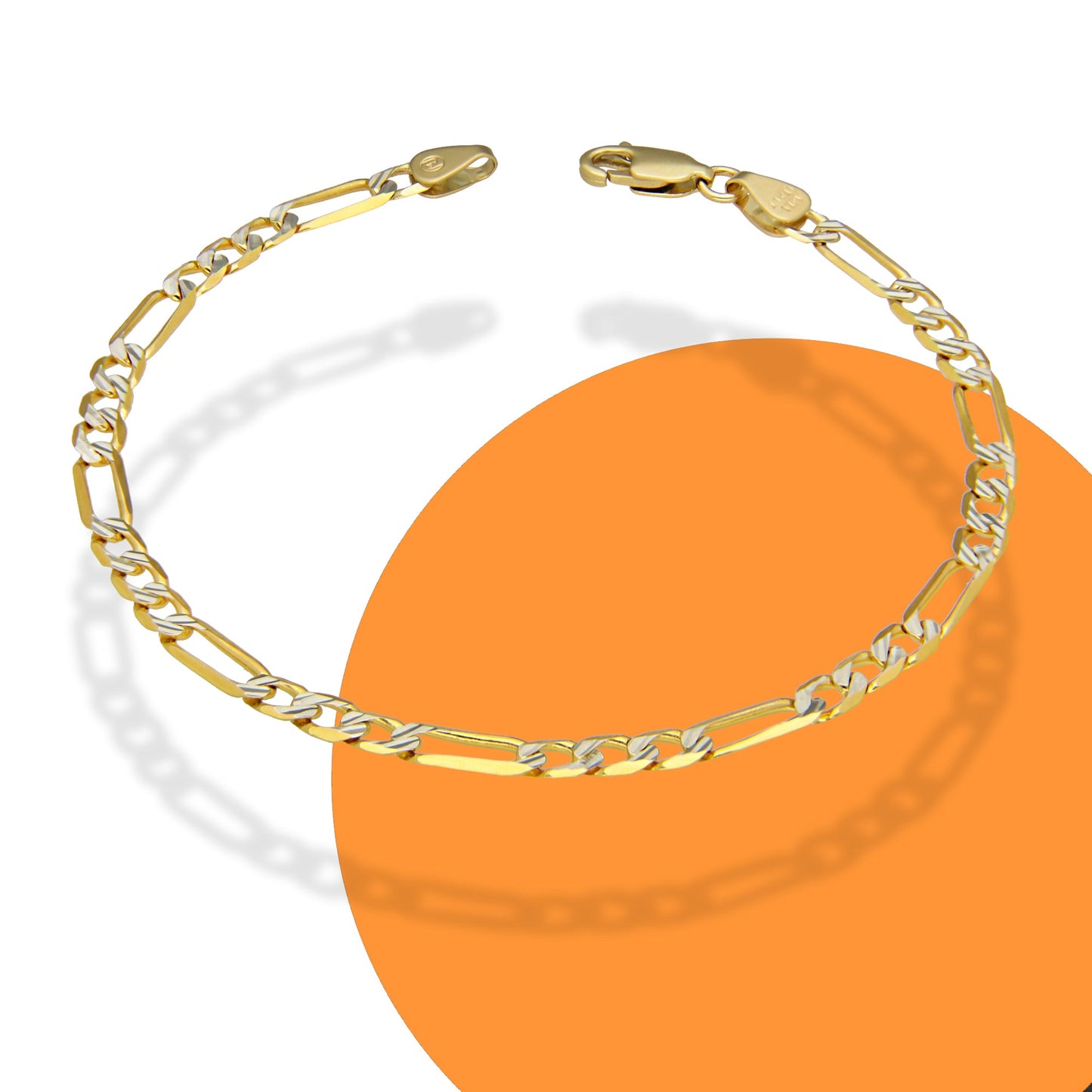 MR14PD023 Pulsera Dama Oro 14K Figaro Diamantada 3*1 4 Mm x 19 Cm