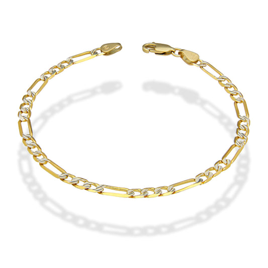 MR14PD023 Pulsera Dama Oro 14K Figaro Diamantada 3*1 4 Mm x 19 Cm