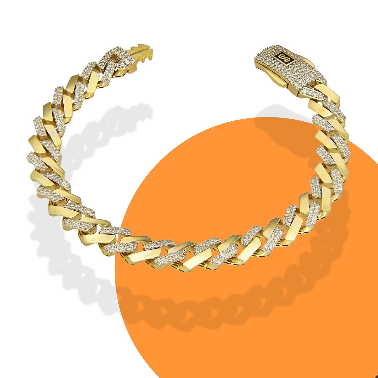 MR14PD049 Pulsera Dama Oro Sólido 14K Mónaco Chain Mod 1x0 Hexágono 1 Eslabón Liso 1 Con Zirconia 8 mm x 18.5 cm